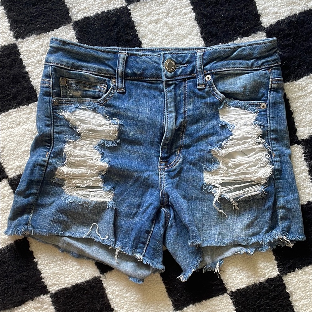 American Eagle Outfitters Blue Distressed Jean Shorts